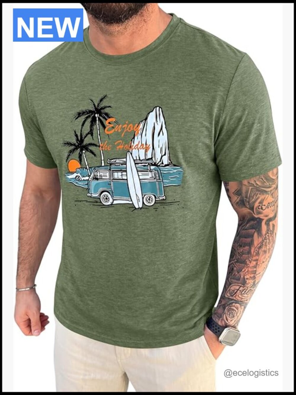 Mens Graphic Crew Neck Short Sleeve T-Shirt Hawaiian Palm Trees Summer Beach Tee